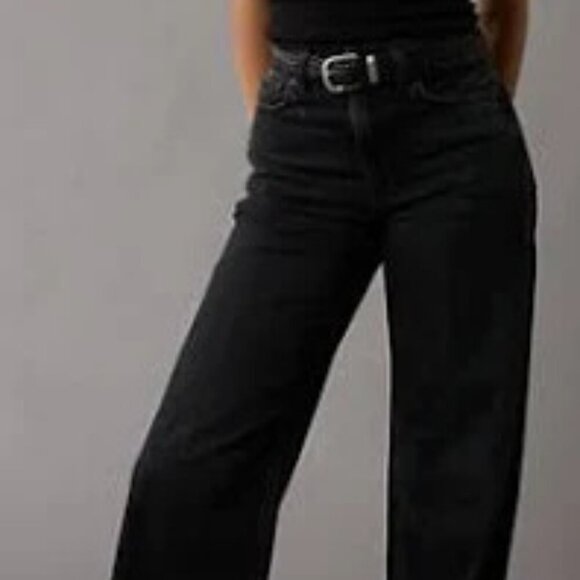 American Eagle Baggy Jeans Black Wash Size 12 Straight Leg - Picture 1 of 14